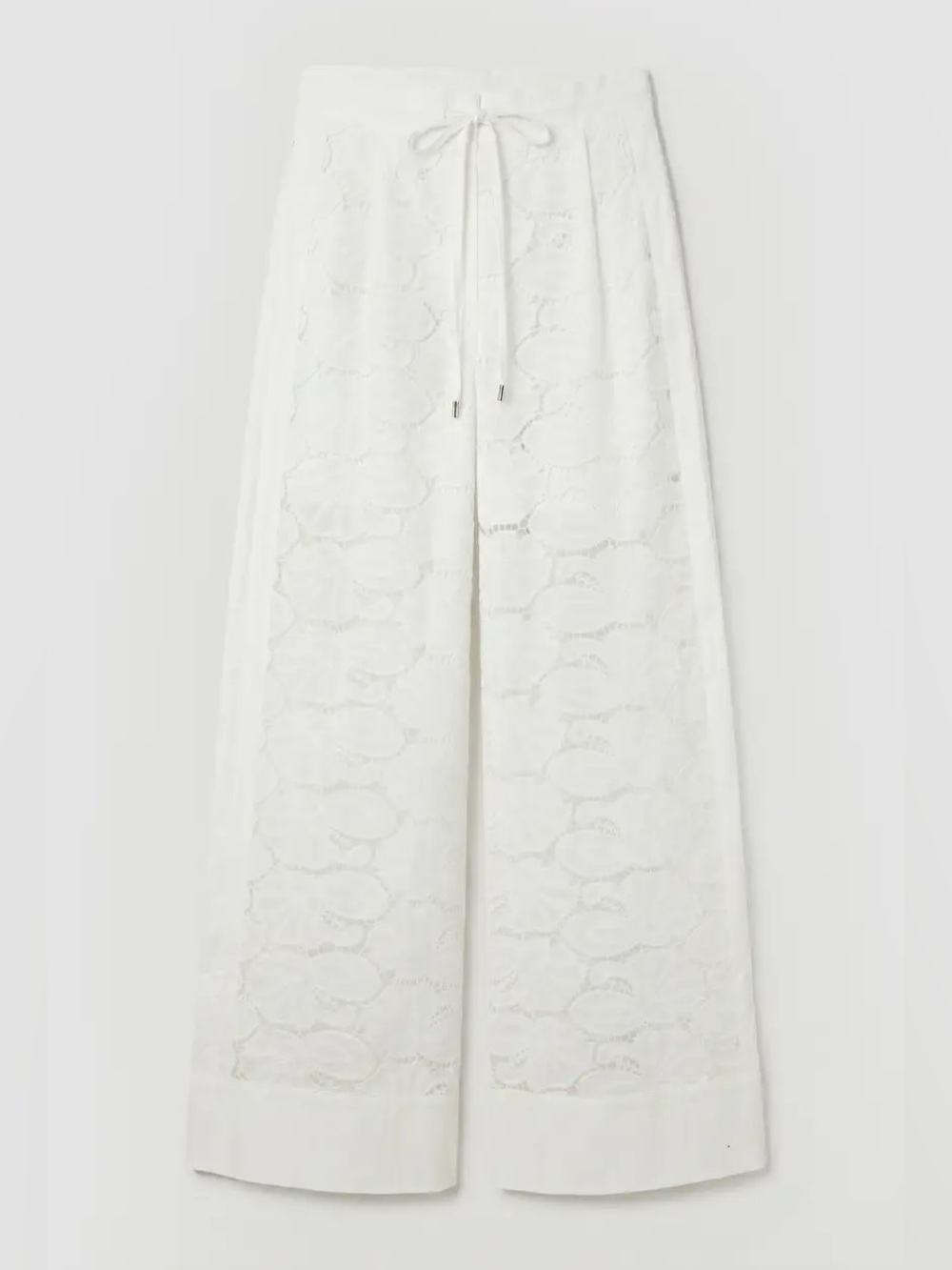 NWT KarenMillen Cotton Cutwork Panelled White Woven Wide Leg Trouser - size 4